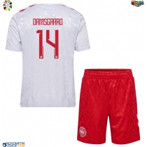 Otroški Nogometni dresi Danska Mikkel Damsgaard #14 Gostujoči EP 2024 Kratek Rokav (+ Kratke hlače)